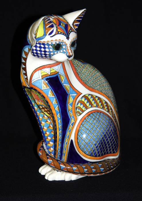 cats, cats in art, ceramics, David Burnham Smith, Master ceramic artists, artist who sculpt cats, Porcelain sculptures of cats, Clay, pottery, Kiln fired pottery, colorful cermaic cats, beautiful ceramic cats, cat inspired artwork, exclusive art, one of a kind cat sculptures